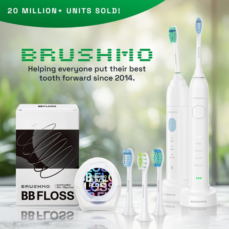 Brushmo Gum Care Sensitive Replacement Toothbrush Heads, Compatible with Philips Sonicare Click-on Toothbrush Handles, 8 Standard Heads, Extra Soft Dupont Bristles for Sensitive Teeth, BM658, White - Image 5